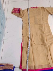Beige And Blue Kurta Set With Duptta