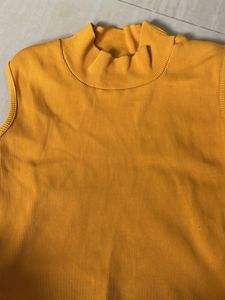 Yellow Ribbed Mock Neck Top