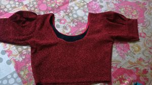 Shimmer Red Puff Blouse