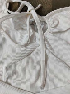 White Long Sleeve Tie Top