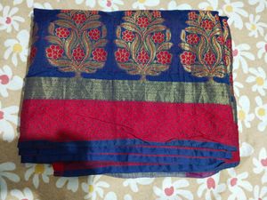 Navy Blue Silk Saree With Blouse