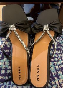 Black Bow Rhinestone Sandals