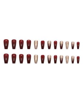 Burgundy &amp; Glitter Press-On Nails