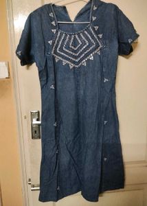 Denim Dress/ Gown With Embroidery