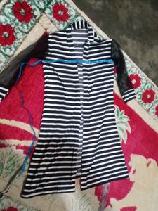 Striped Cardigan with Sheer Sleeves