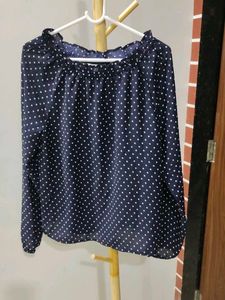 Navy Blue Polka Dot Top