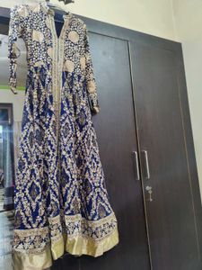 Elegant Blue &amp; Gold Anarkali Suit With Dupatta