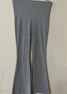 Grey Ribbed Fit And Flare Pants