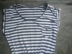 Stripped Dress With Buckle For Belt