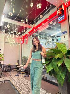 Green Crop Top &amp; Wide Leg Pants Set