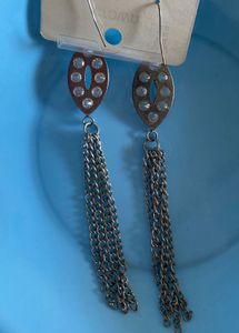 Silver Tone Crystal Tassel Dangler Earrings