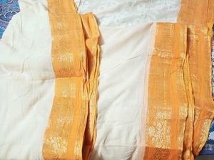 Orange Border Cream Colour Saree