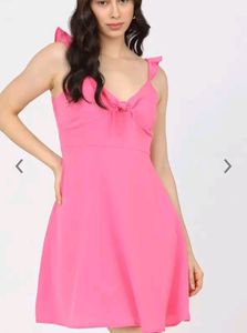 Pink Solid Fit &amp;flare Dress