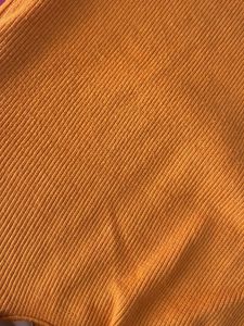 Orange Ribbed Knit Short Sleeve Top