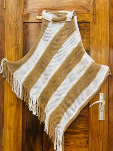 Striped Boho Poncho with Fringe