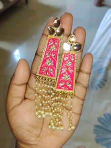 Pink &amp; Gold Pearl Drop Earrings