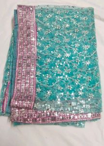 Elegant Teal Embellished Saree