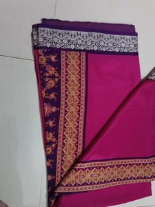 Magenta &amp; Purple Saree with Silver Embroidery