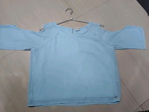 Blue Cold Shoulder Crop Top