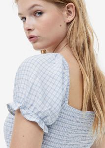 H&amp;M Blue Striped Smocked Square-Neck Dress