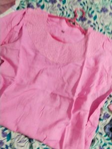 Pink Embroidered Neck Kurti