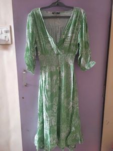 Green Floral V-Neck Dress