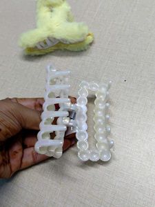 Pearl &amp; Fur Hair Claw Clip Set