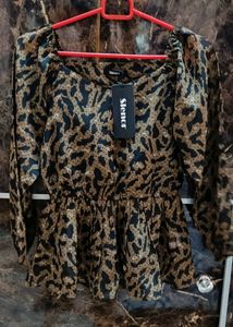 Slenor Leopard Print Peplum Top