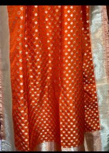 Pure Banarasi Orange &amp; Gold Dupatta