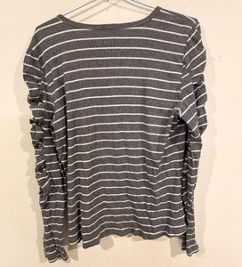 Striped Cutout Rouched Sleeve Top