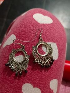 Black Beads Hooked Earrings