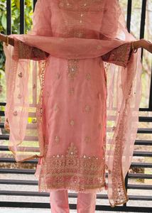 Elegant Peach Embroidered Kurta Set