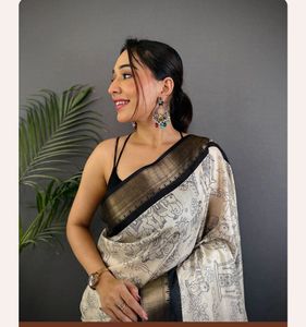Jungle Printed Kalamkari Saree With Blouse