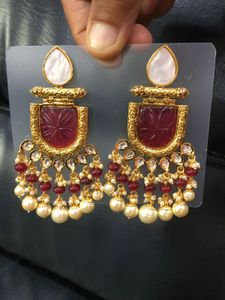 Statement Earrings: Gold, Ruby, and Pearl