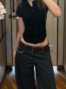 Y2K Pintresty🎀 Blouse Black Fitted Shirt