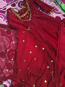 New Trendy Neck Design Frock Party Wear In Red Col