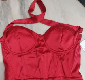 Satin red corset tube halter neck Mini Dress