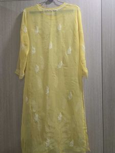Yellow Chikankari Kurthi With Self Inner Wear