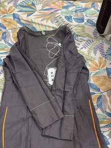Gray Graphic Print Kurta Dress