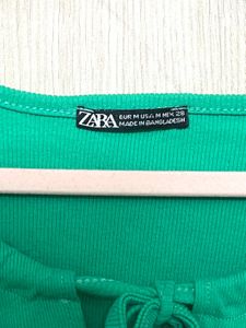 Zara Green Ribbed Tie-Front Top