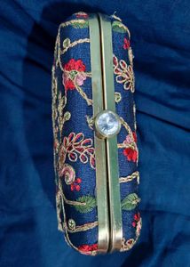 Blue Embroidery Clutch