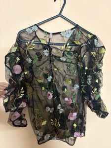 H&M Black Net Floral Top