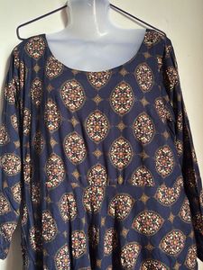 Blue Patterned Midi Dress