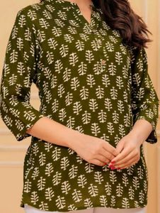 Olive Green Printed Kurta