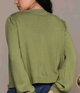 Olive Green Puff sleeve Cardigan