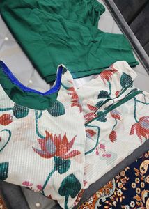 Party Wear 2piece Suit White And Green