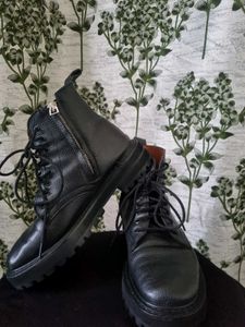 Black Leather Lace-Up Combat Boots