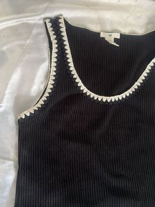 H&amp;M embroidered neckline ribbed top