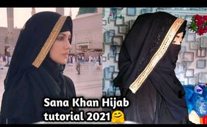 Sana Khan  Elegant Black Hijab with Gold Tr