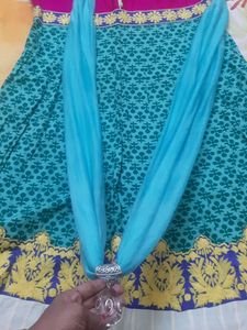 Cotton Anarkali Kurta With Neclace Scarf
